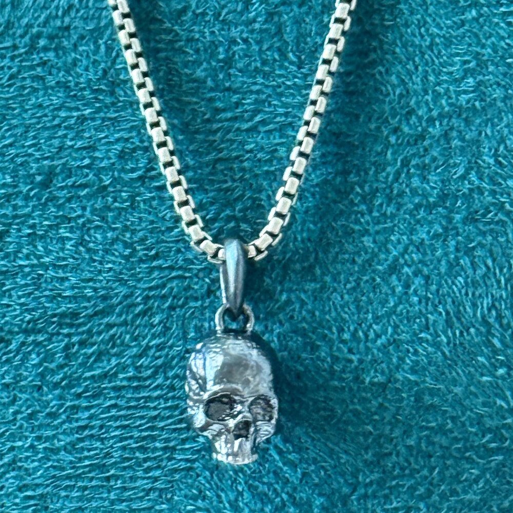 David Yurman 925 Sterling Silver Black Skull Small Pendant Chain Size 19-20’’